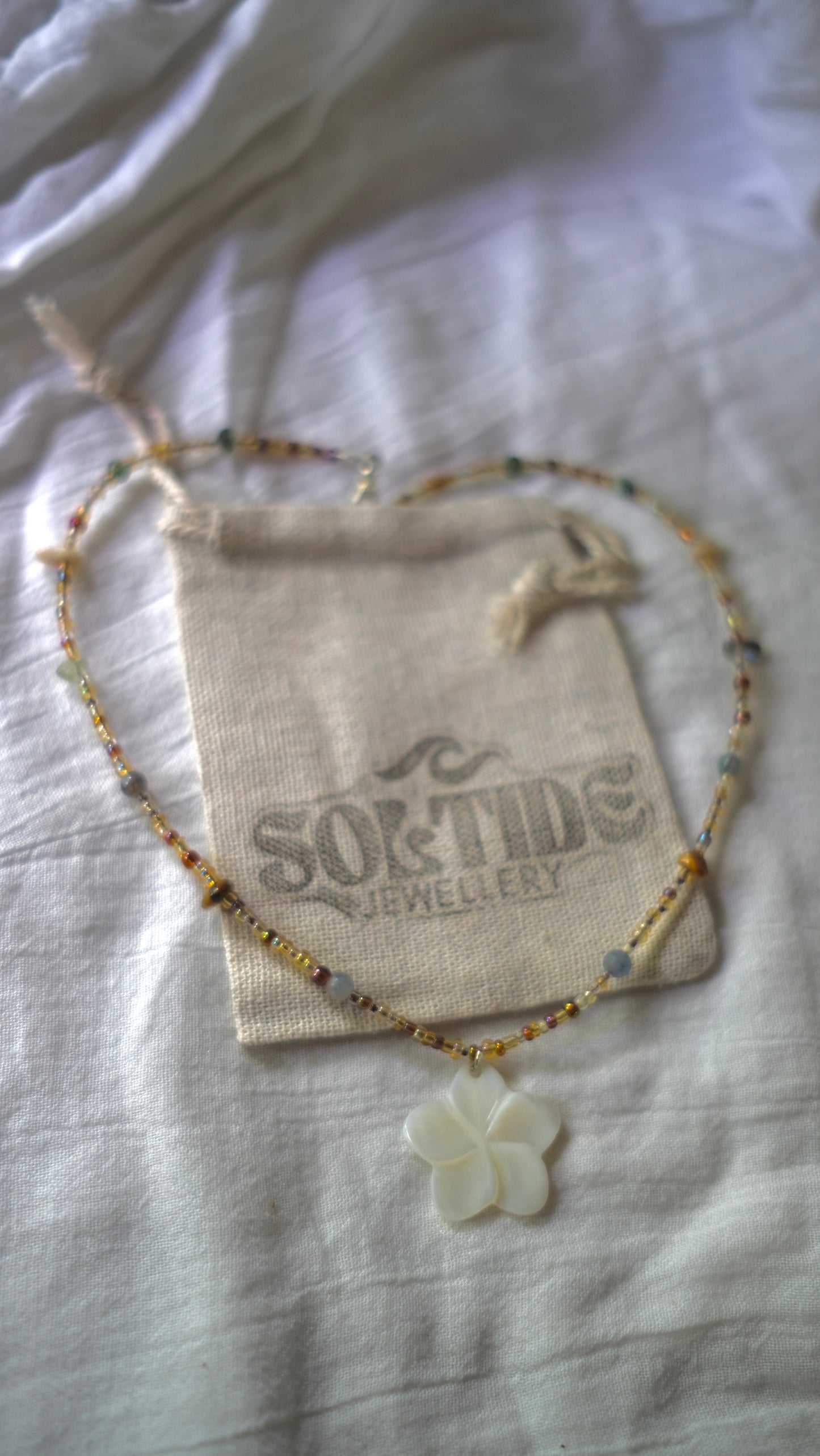 Beaded Shell Flower Necklace