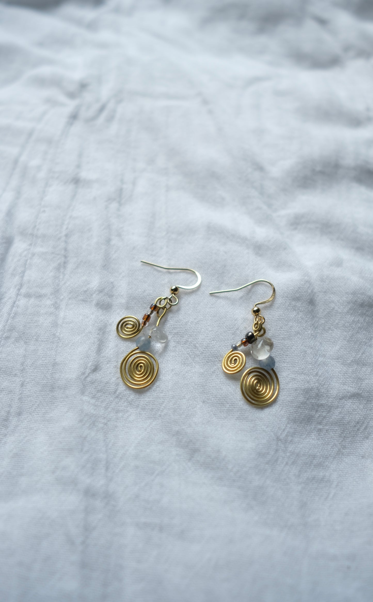 Gold Spiral Quartz Earrings