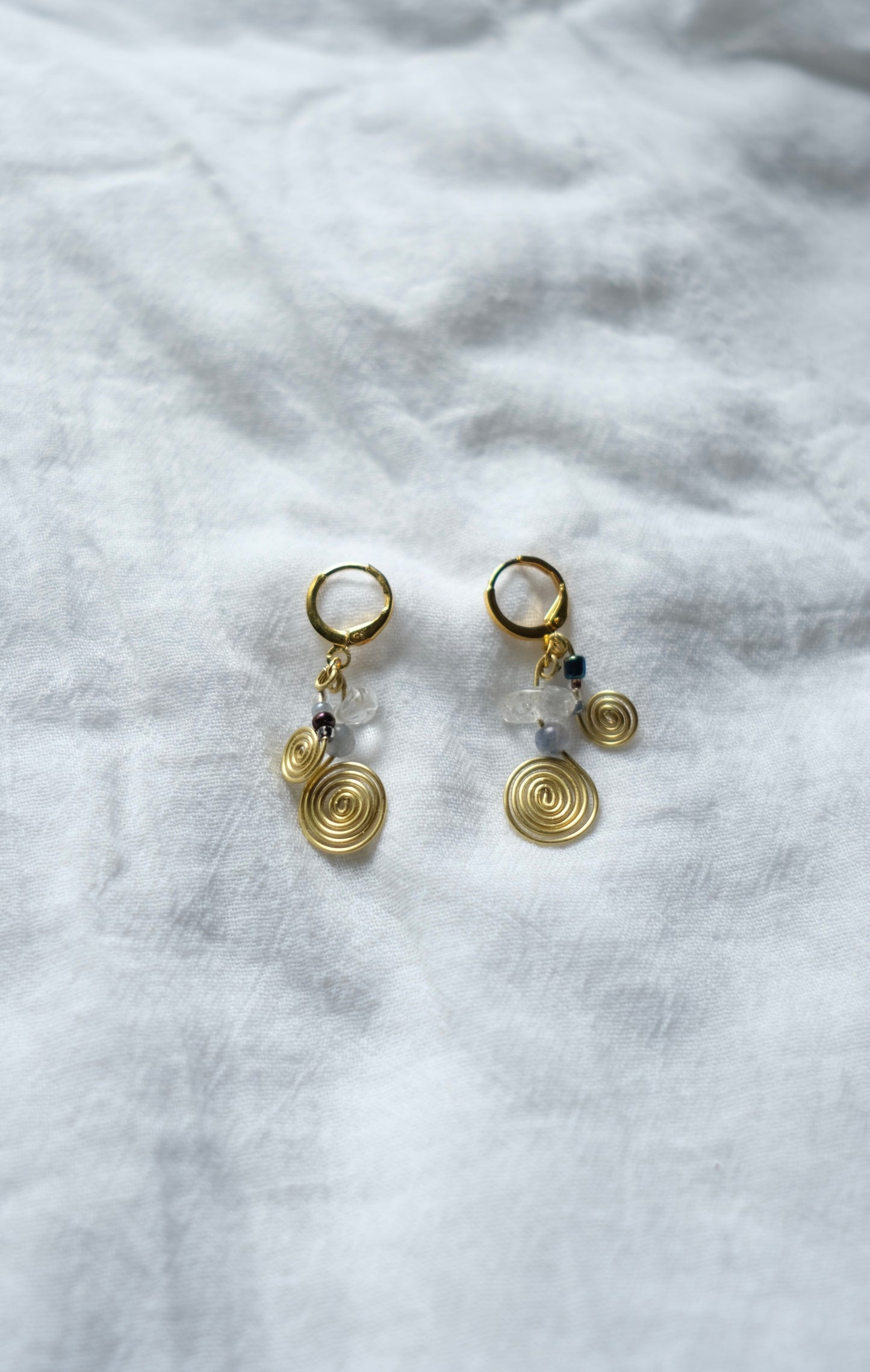Gold Spiral Clear Quartz Earrings