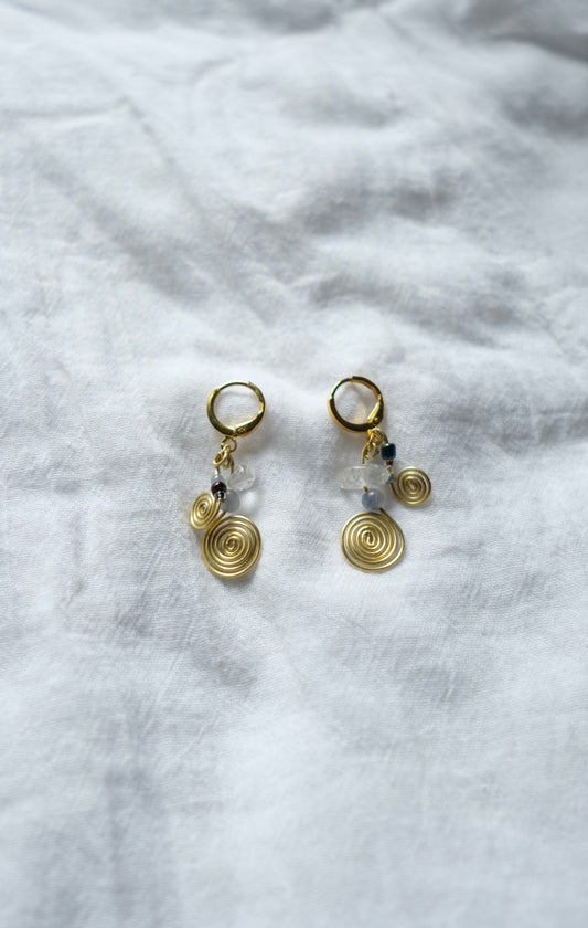 Gold Spiral Clear Quartz Earrings
