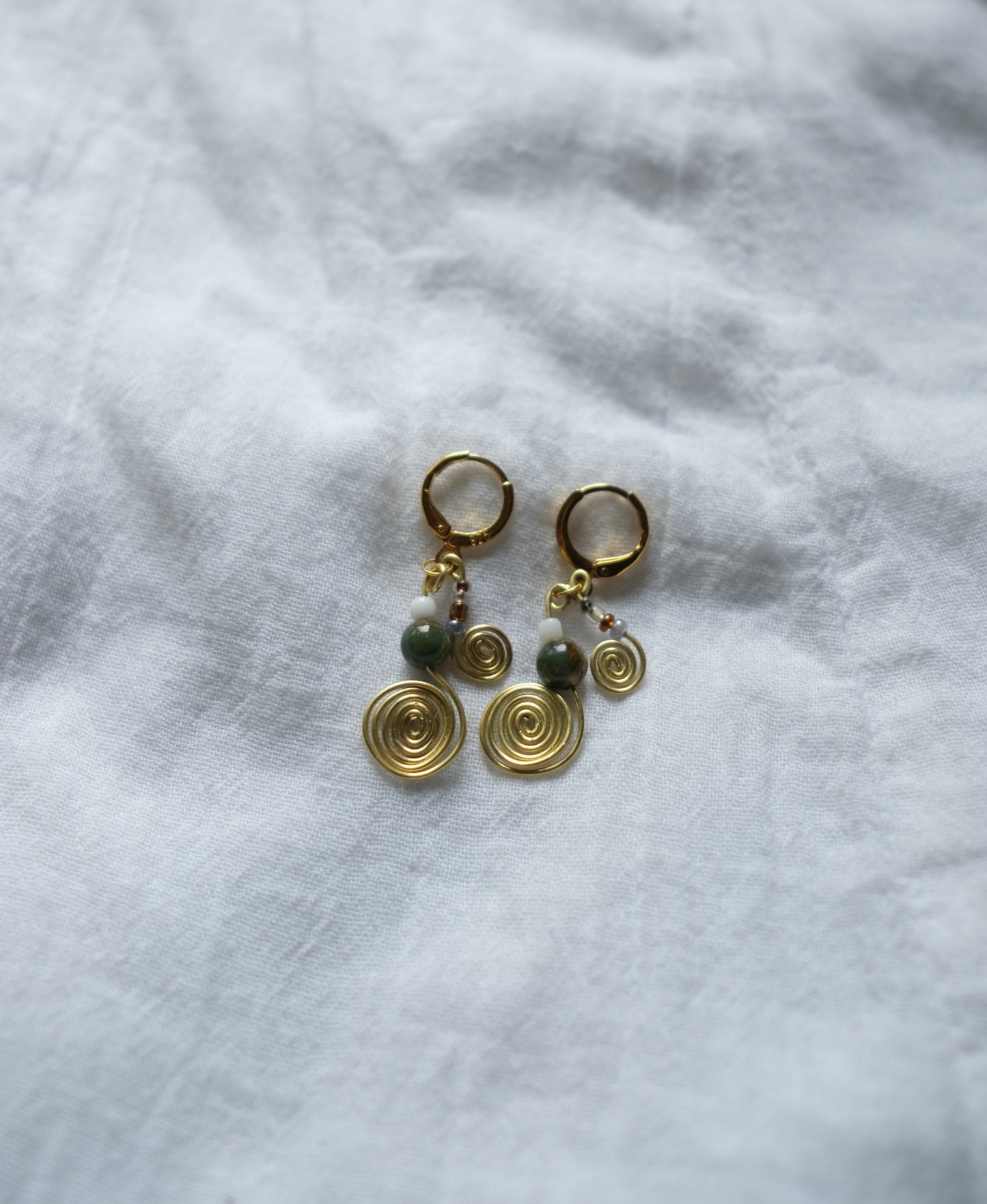 Gold Spiral Agate Earrings