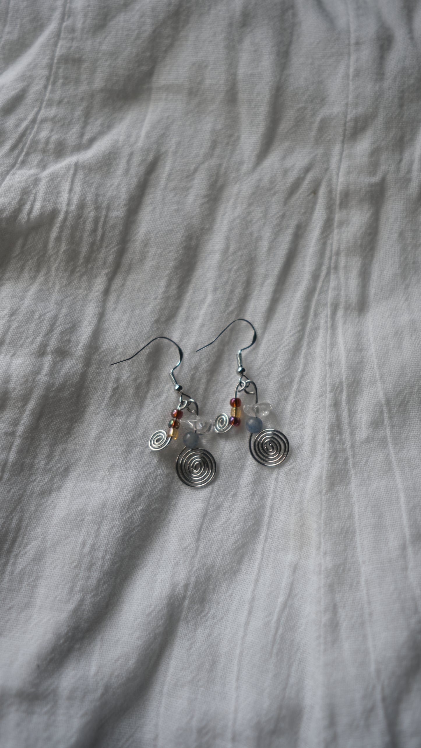 Silver Spiral Quartz Earrings