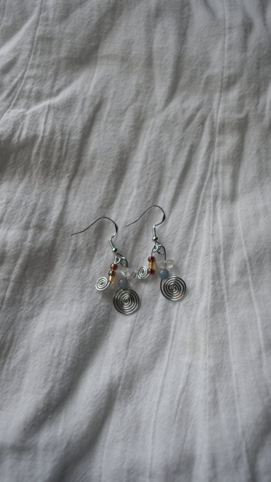 Silver Spiral Quartz Earrings