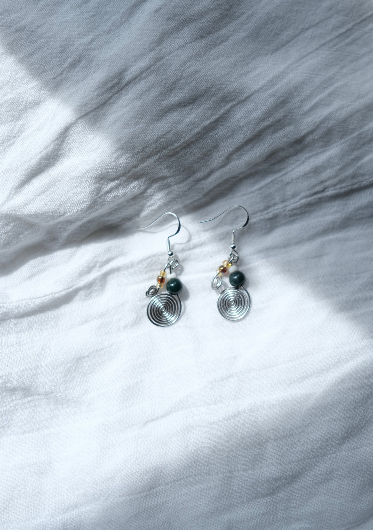 Silver Spiral Agate Earrings