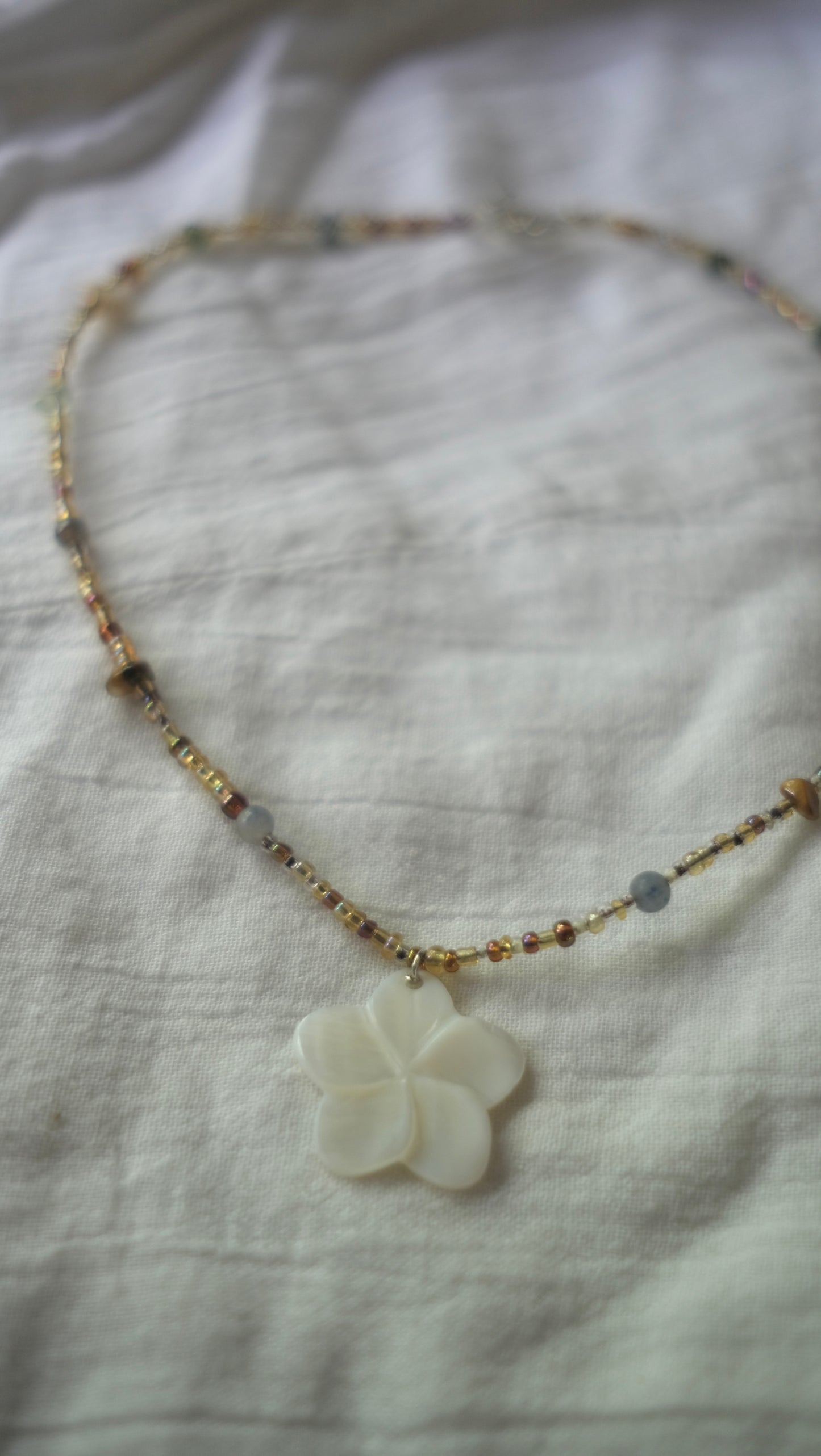 Beaded Shell Flower Necklace