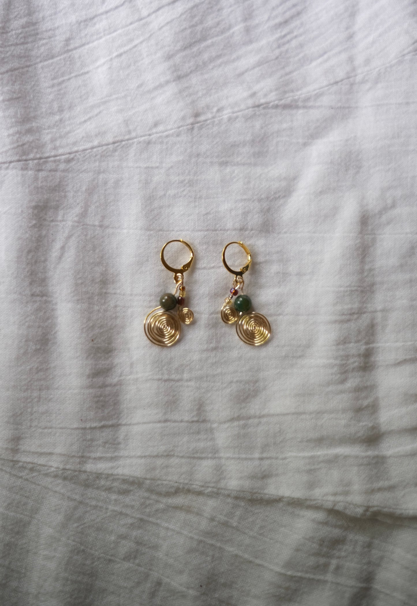 Gold Spiral Agate Earrings