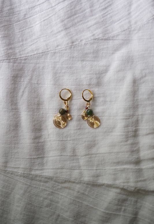 Gold Spiral Agate Earrings