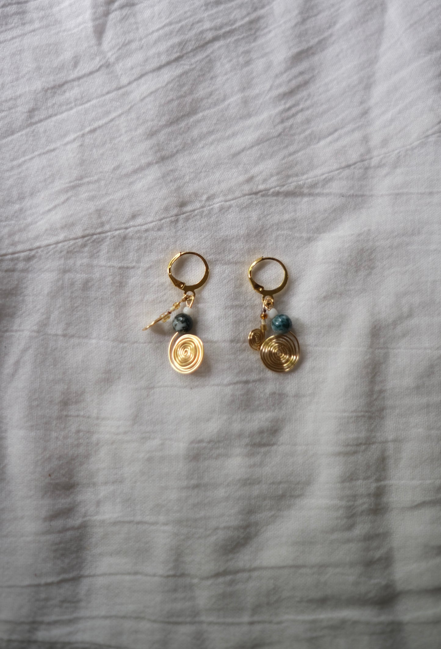 Gold Spiral Agate Earrings