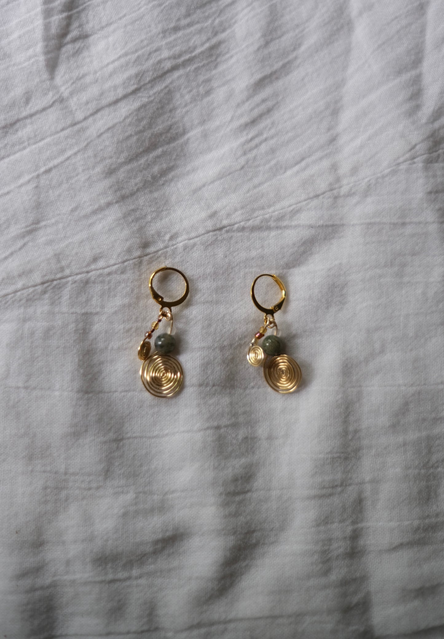 Gold Spiral Agate Earrings