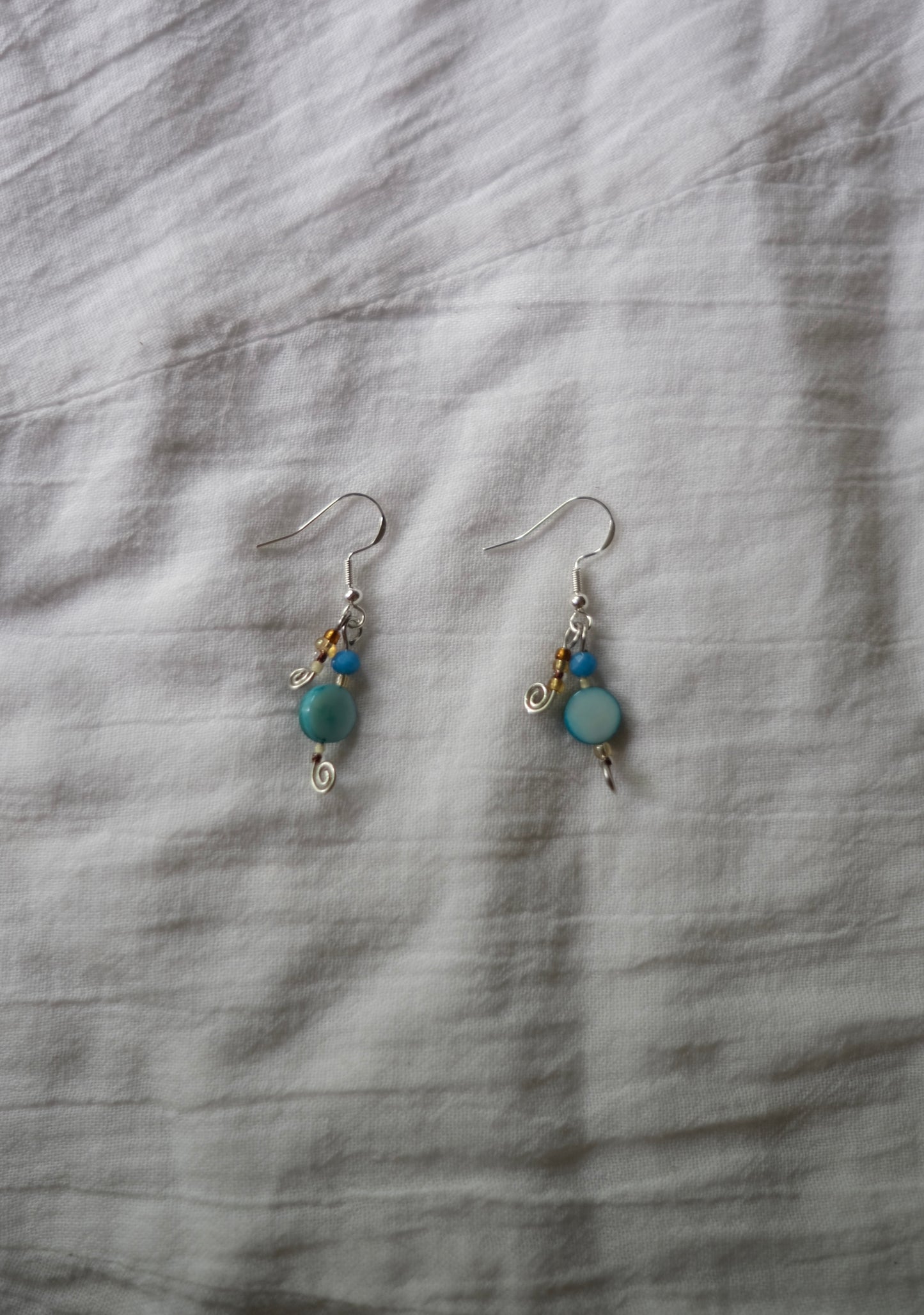 Silver Turquoise Shell Spiral Earrings