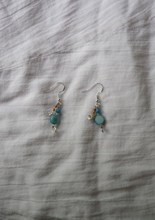 Silver Turquoise Shell Spiral Earrings